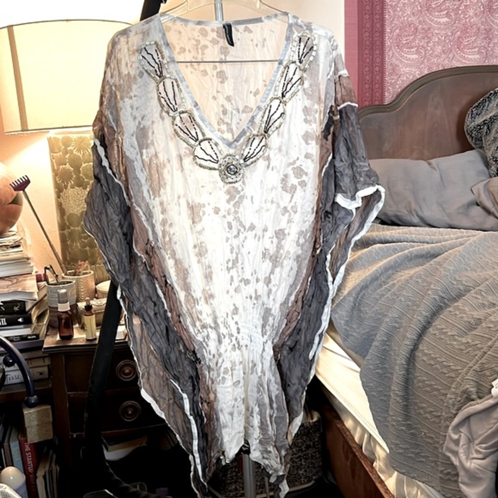 SALE!!! GORGEOUS Cynthia Rowley Embroidered Tie Dye Jeweled Boho Cover-Up Top